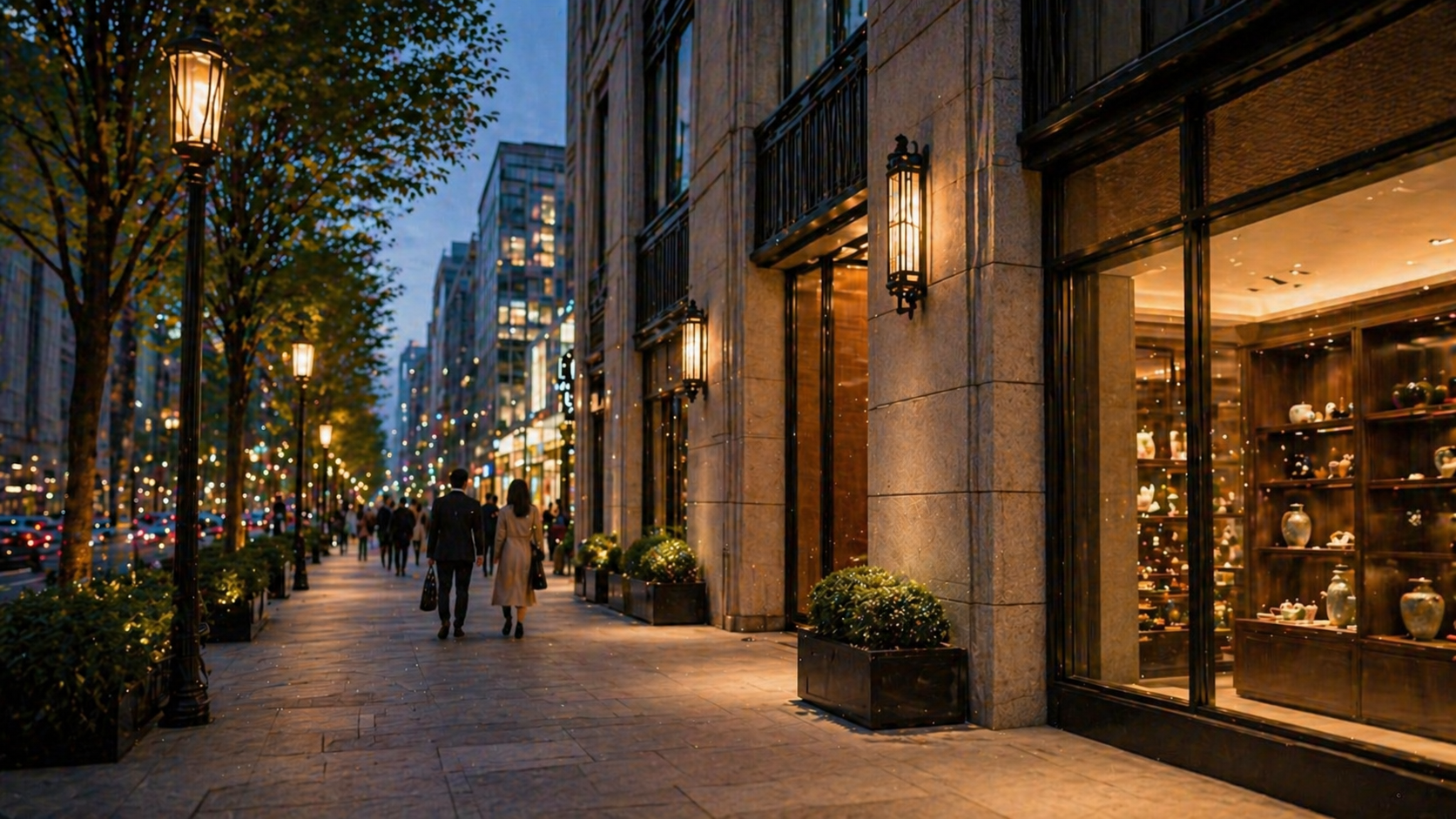 The calm evening streets of Ginza, Tokyo