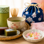 Yokan red bean jelly and green tea in a gift box