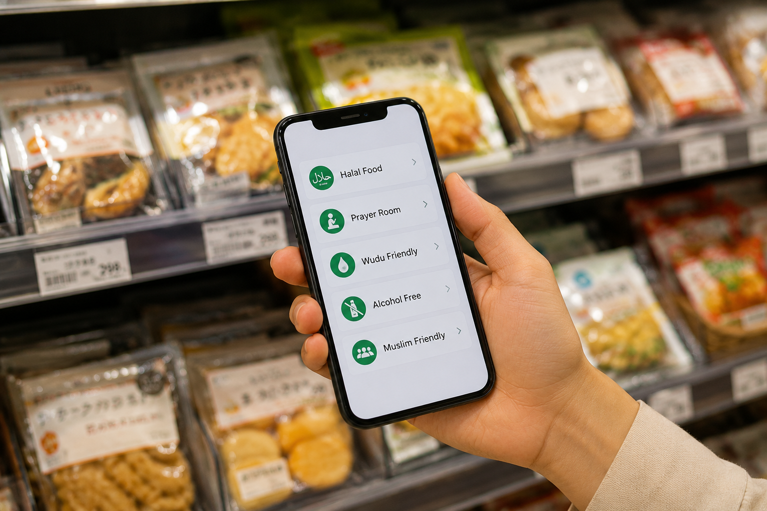 Searching halal restaurants on smartphone