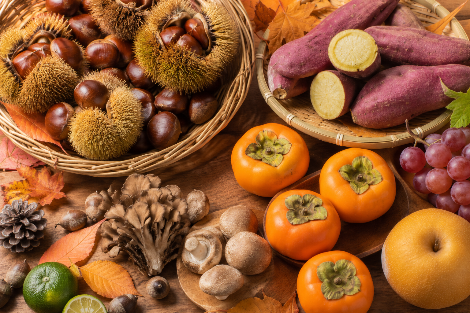 Chestnuts, sweet potatoes, persimmons and other Japanese autumn produce