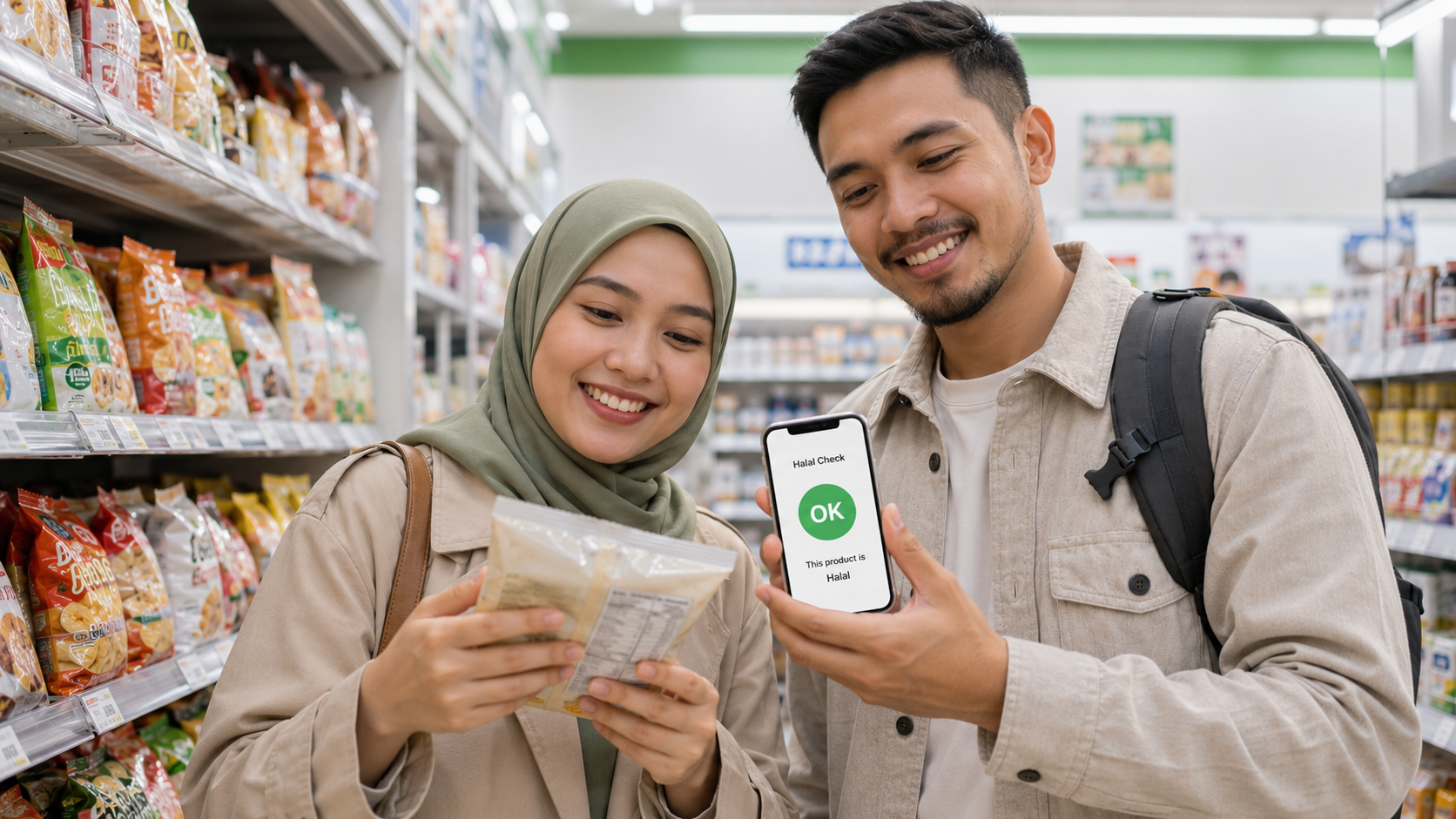 Memindai produk di supermarket untuk mengecek status halalnya